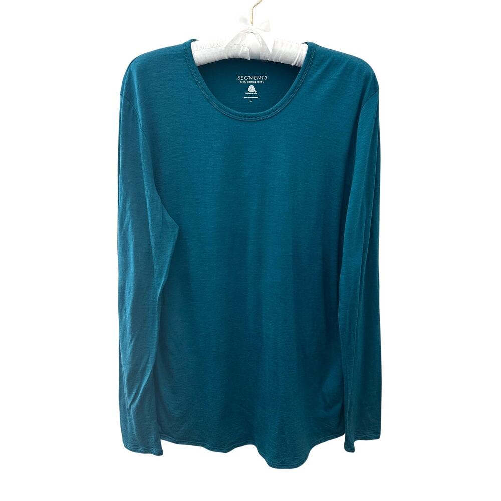 SEGMENTS 100% Merino Wool Base Layer Top Teal Long Sleeve Lightweight Large